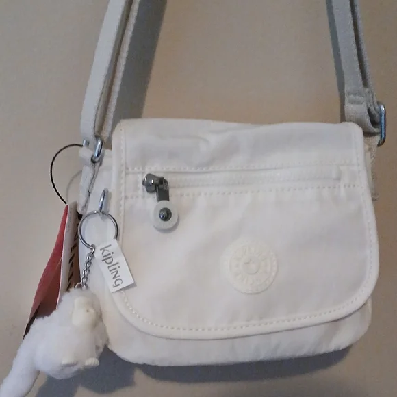 Kipling White Crossbody with Plush Monkey Charm - Picture 1 of 3